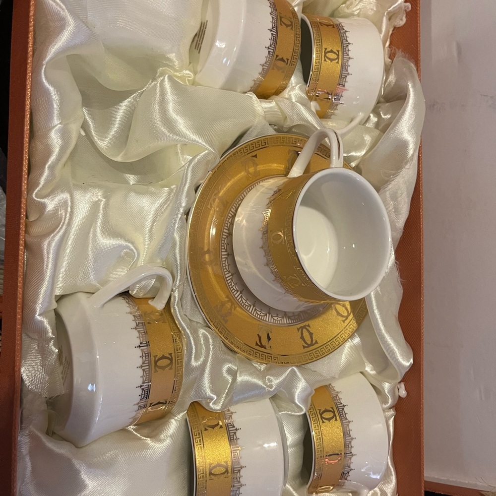 Gold Accent Porcelain Tea Cup and Saucer Set - Elegant Home Dining